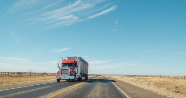 Semitruck shipping parcel across the United States