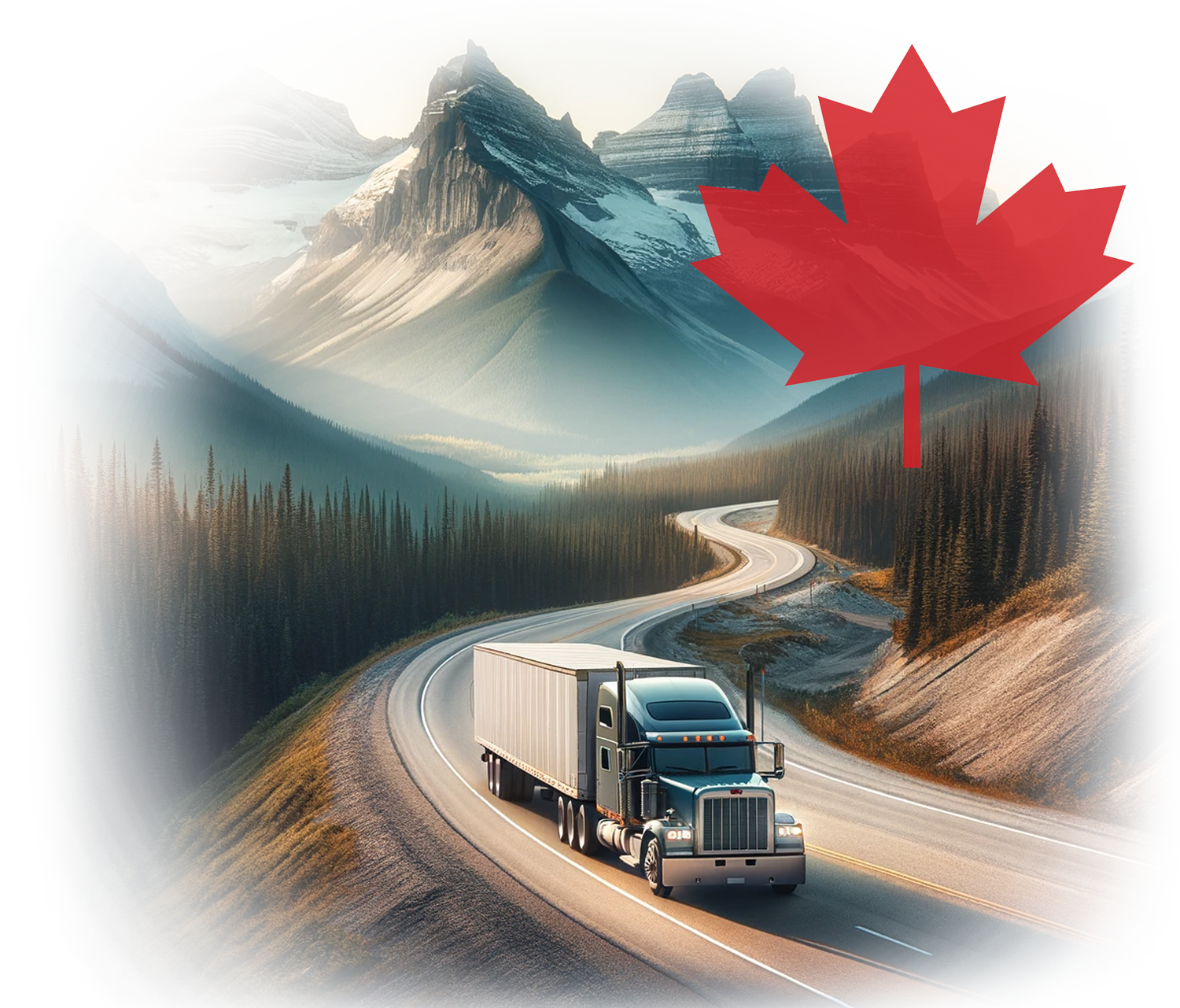 canadian shipping mountains with canadian leaf and semi