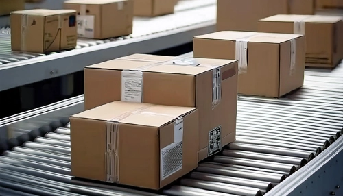 packages on conveyer belt